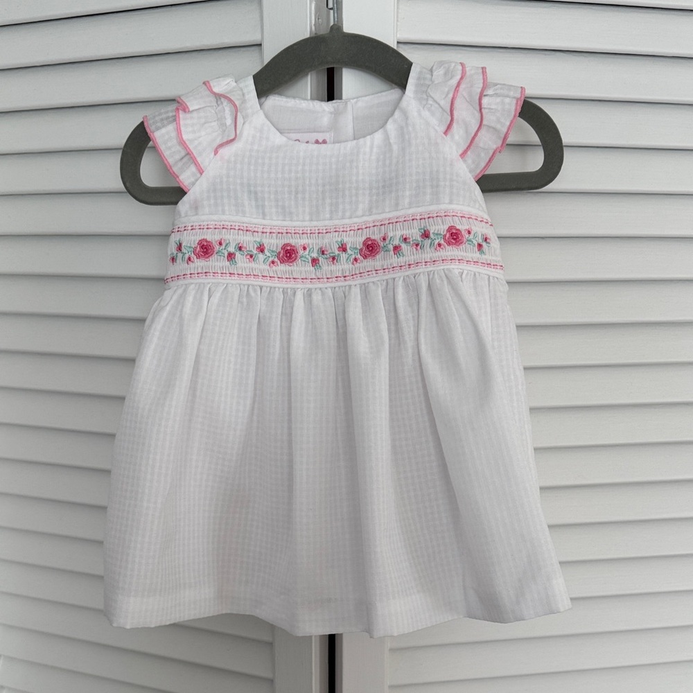 Bonnie Baby Floral Embroidered Dress White 3-6 Months